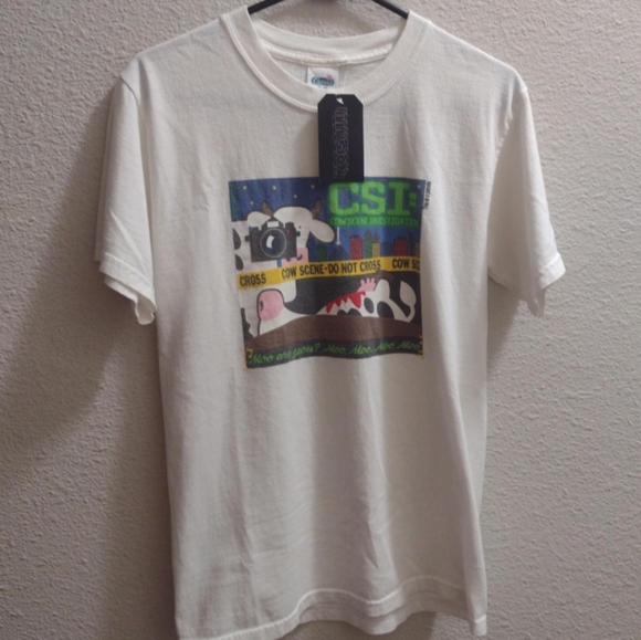 Vintage "CSI" Cow Scene Imvestigatiom Funny Parody Mens Graphic T Shirt Tee - Picture 1 of 3